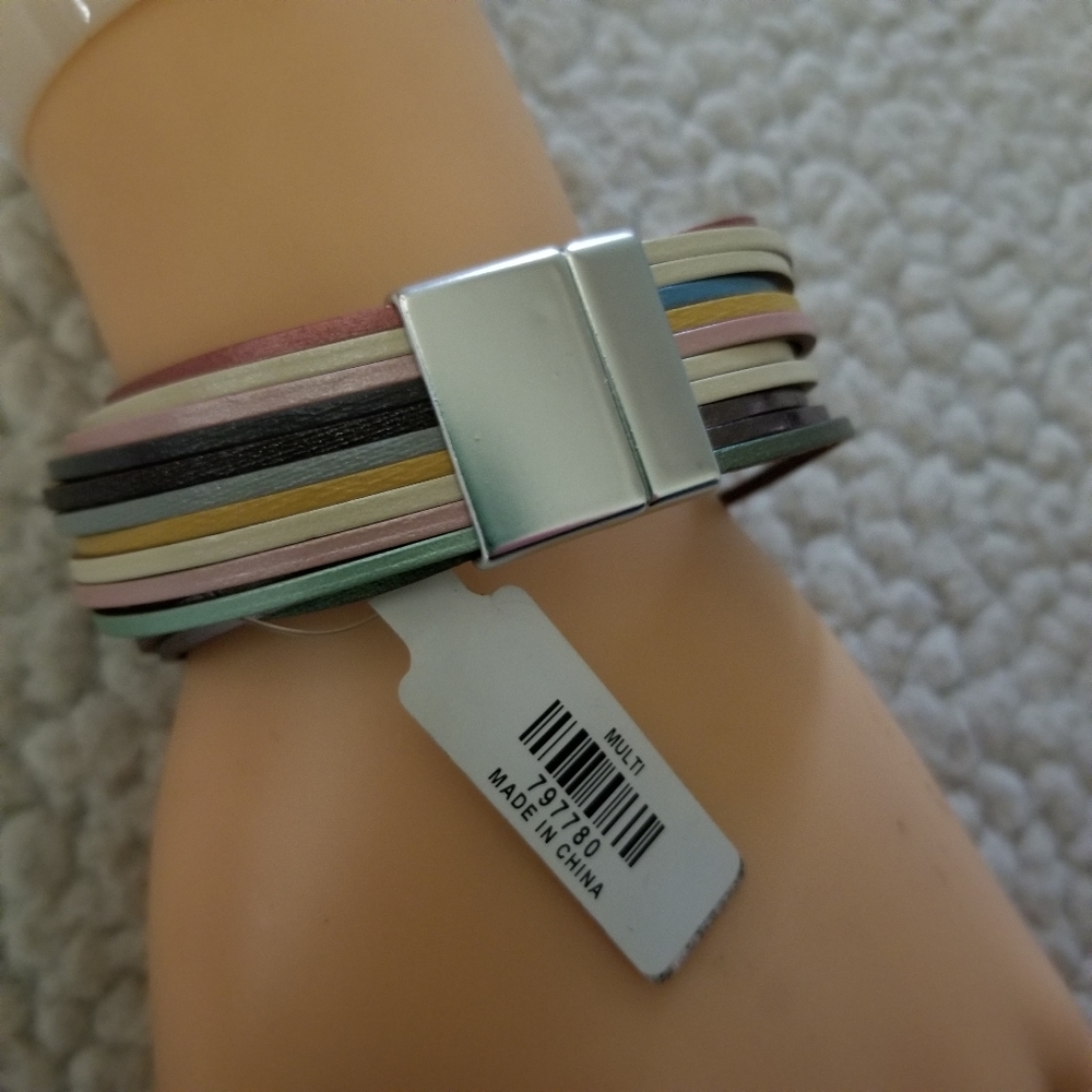 Multicolor Layered Strap Magnetic Bracelet Silver Tone NWT - Picture 3 of 6